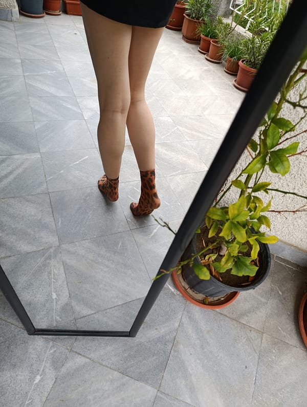 Leisurely afternoon on Bulgarian balcony captured in leopard socks