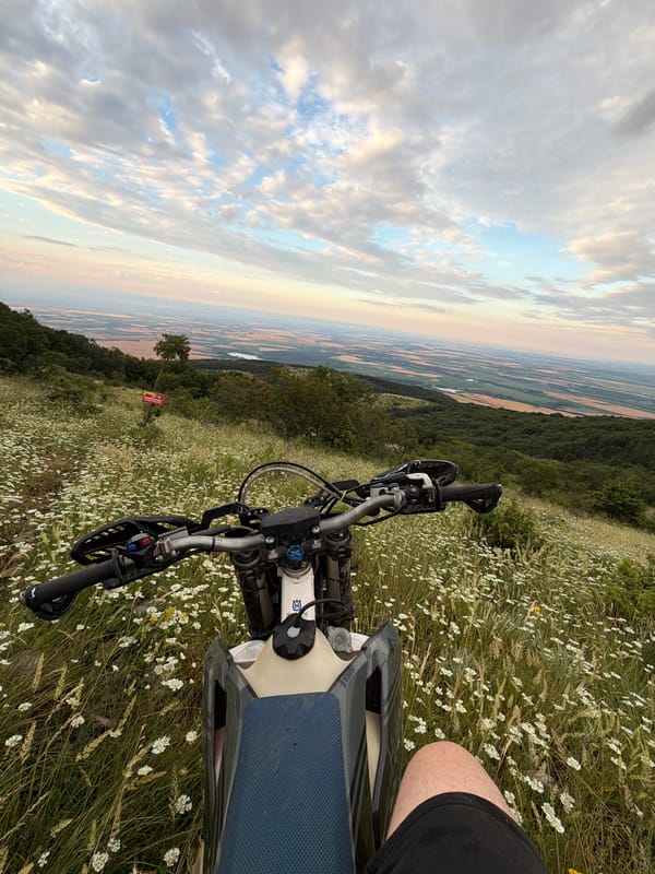 Hilltop stop on a dirt bike ride above Asenovgrad