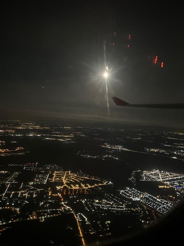 Nighttime aerial view captured of Troitsk, Russia from airplane