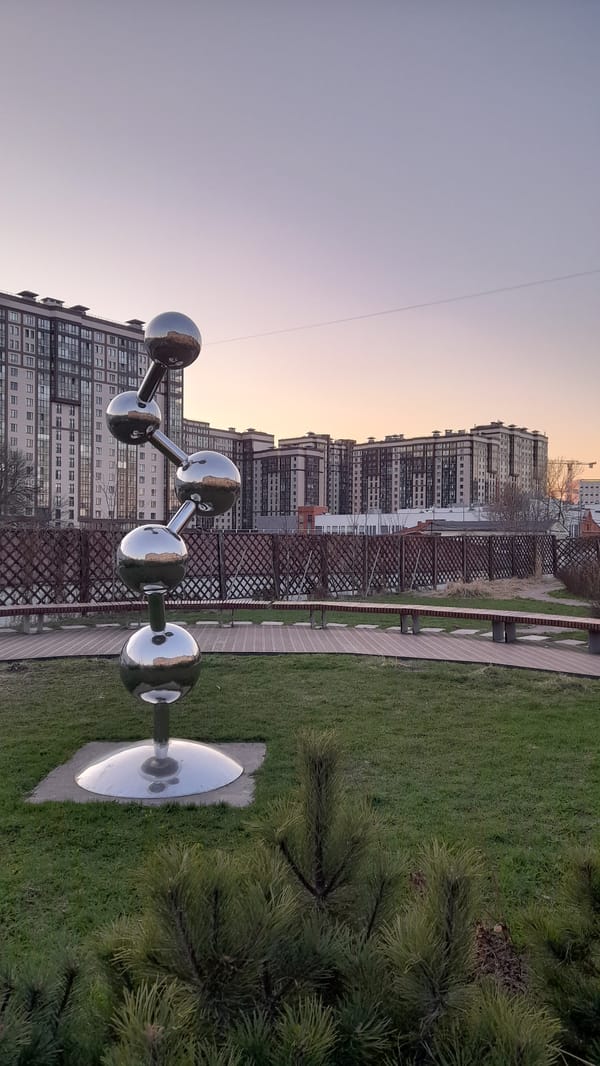 Sunset observed at Saint Petersburg park with modern art installation
