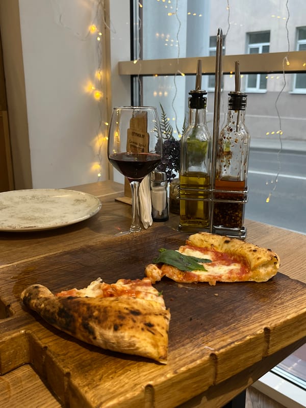 Pizza meal documented in Hrodna, Belarus Friday afternoon