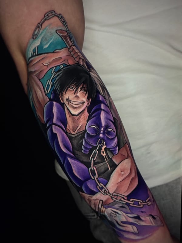 Tattoo art and digital illustrations spanning anime, fantasy, and horror styles