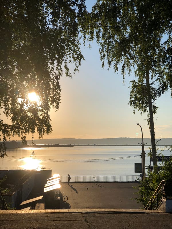 Sunset stroll along the Kama River embankment in Chaikovsky