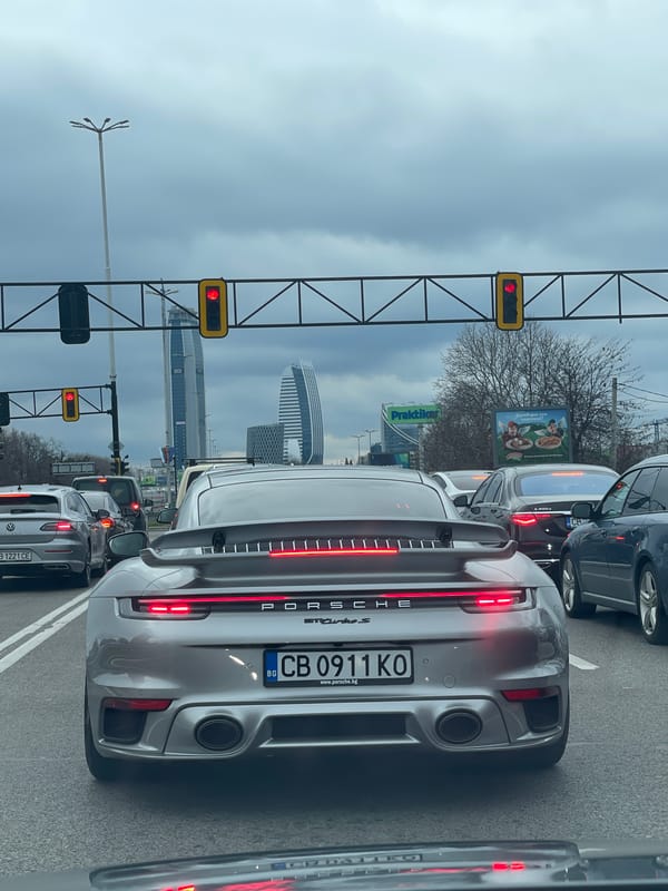 Traffic jam observed in Sofia with Porsche visible