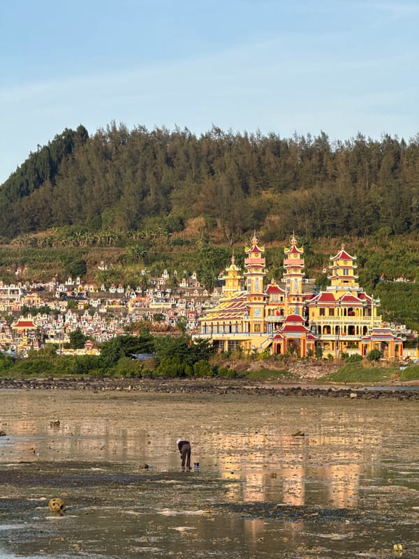 Hillside Buddhist temple overlooks tidal flats on Lý Sơn Island