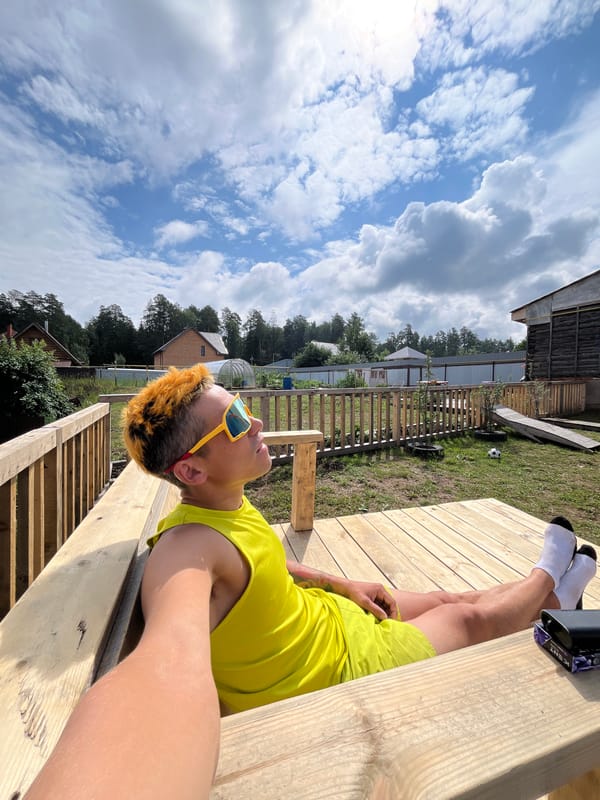 Summer morning at home in Chaikovsky — kids, cats, and garden life