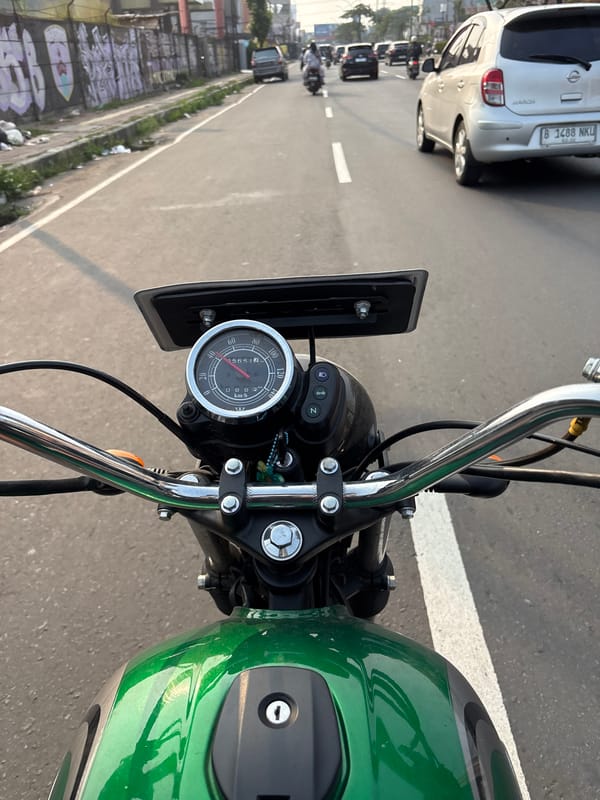 Morning commute scenes near Alam Sutera's clock tower, South Tangerang