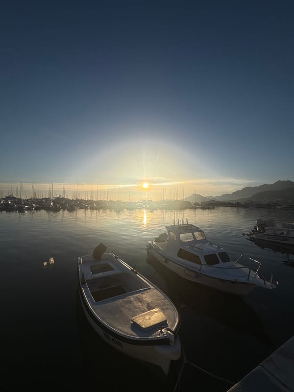 Golden hour documentation of Bar Montenegro's harbor and coastline
