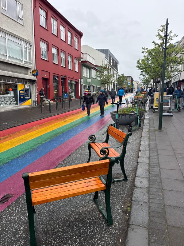 Tourist Documents Colorful Reykjavik Streets and Landmarks During Rainy Afternoon