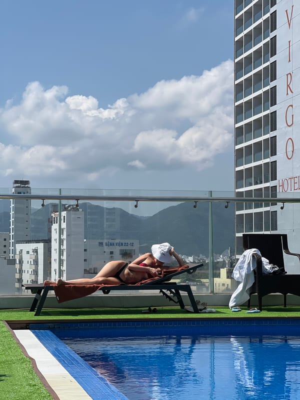Rooftop pool session documented in Nha Trang, Vietnam