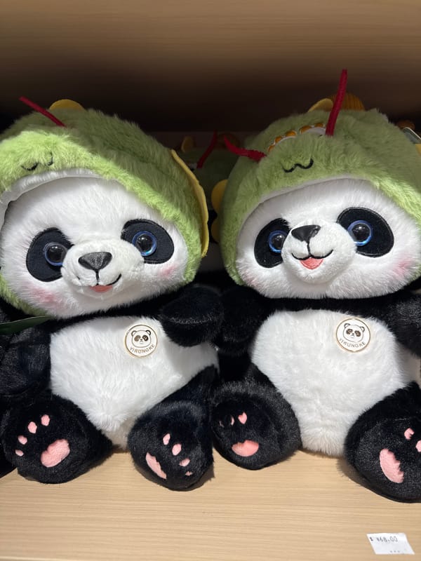 Panda plush toys with dragon costumes spotted for sale