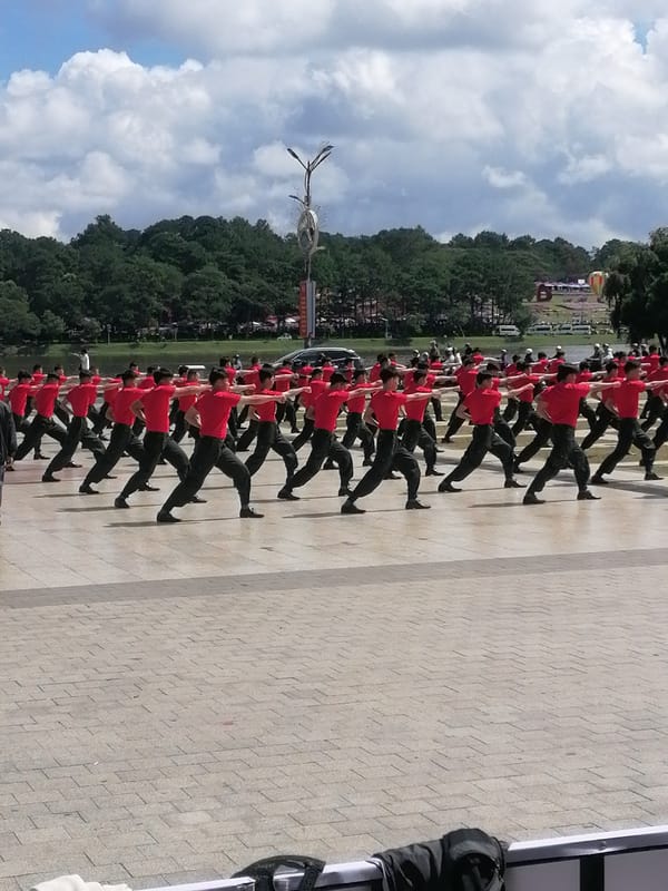 Synchronized performances at Xuan Huong Lake plaza event