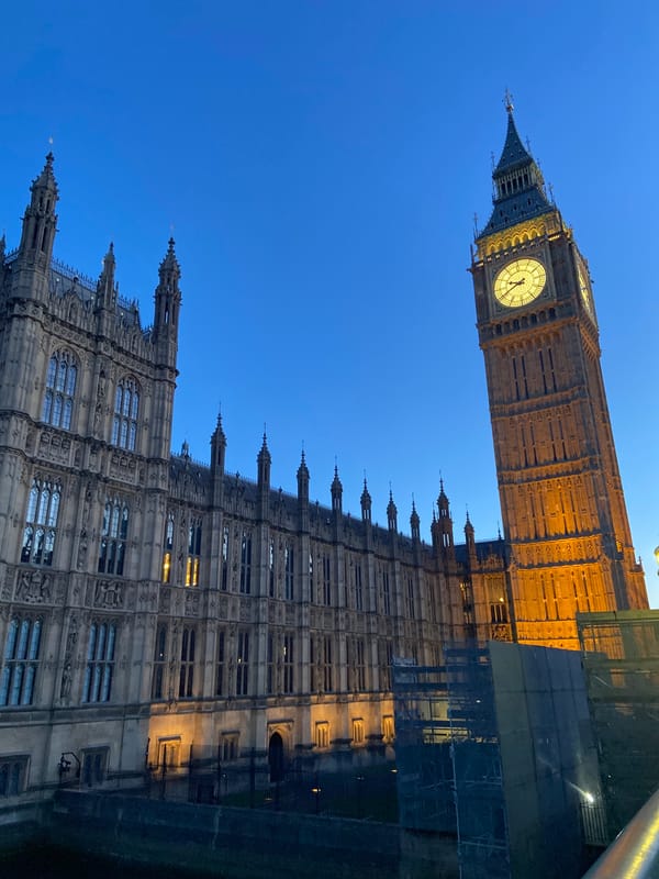 London landmarks captured at dusk from Westminster area