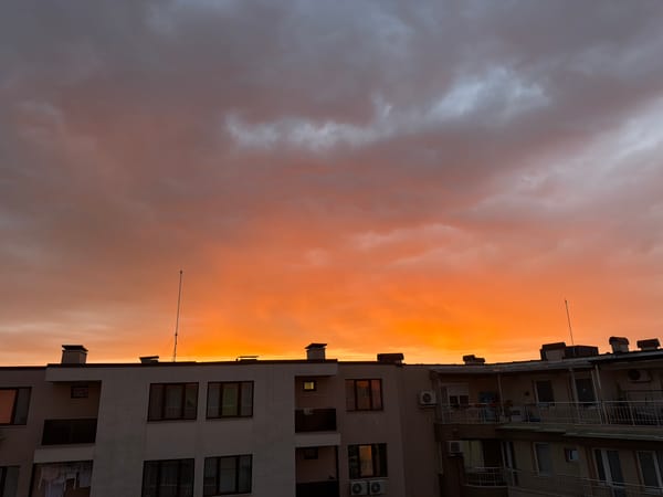 Vibrant sunset observed over Sofia building complex