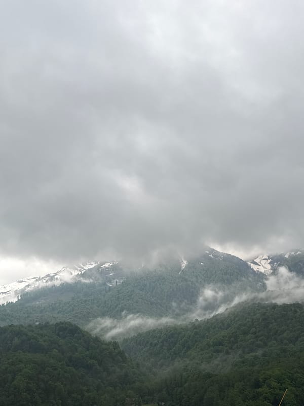 Cloudy mountain views and indoor slinky captured in Krasnaya Polyana