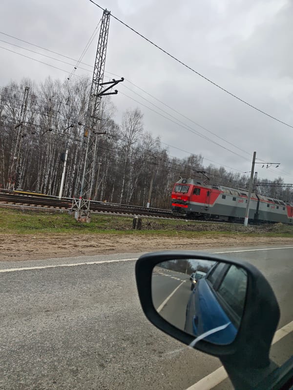 Train spotted alongside road near Yakhroma, Russia