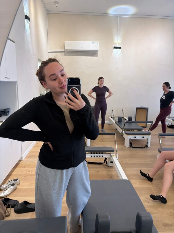 Woman takes selfie in Ramat Gan Pilates studio