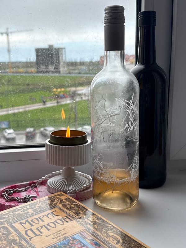 Wine Spills on Russian Book During Windowsill Still-Life Scene
