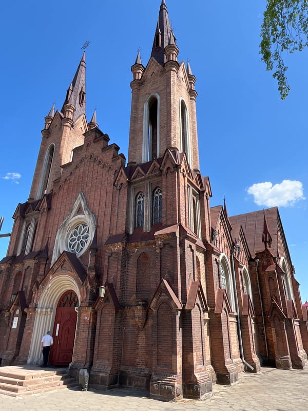 Witness documents Catholic church architecture in Krasnoyarsk, Russia