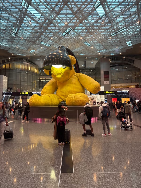 Giant yellow teddy bear statue spotted at Doha airport