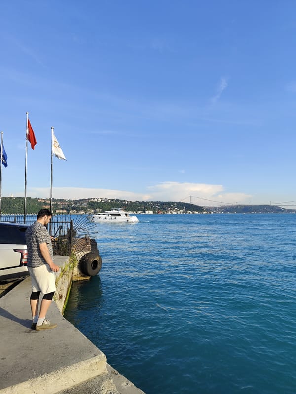 Busy boat traffic observed on Bosphorus Strait near Sarıyer