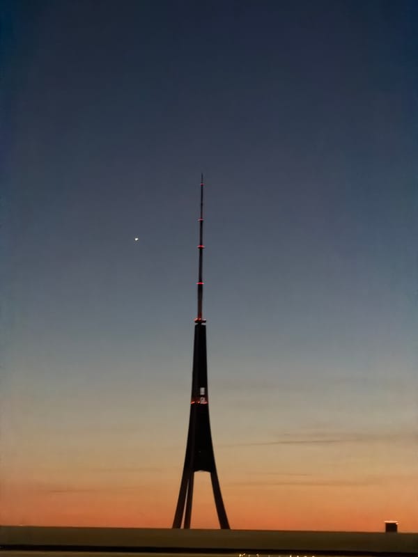 Riga TV Tower photographed during twilight hours by witnesses