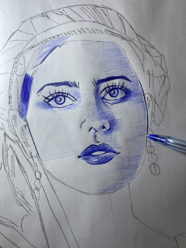 Artist creates woman's portrait with blue pen in Jos
