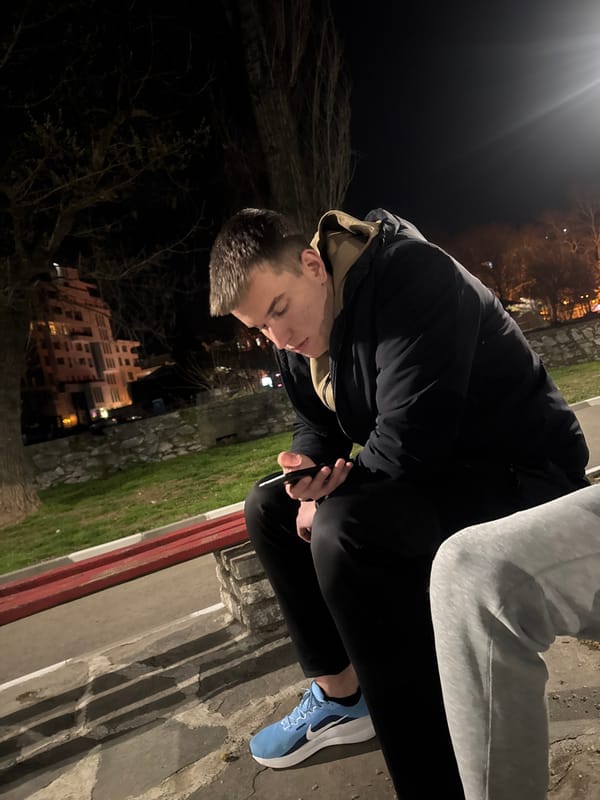 Night scenes captured in Asenovgrad park and sidewalk