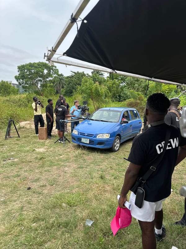Film crew shoots on location in Lagos field