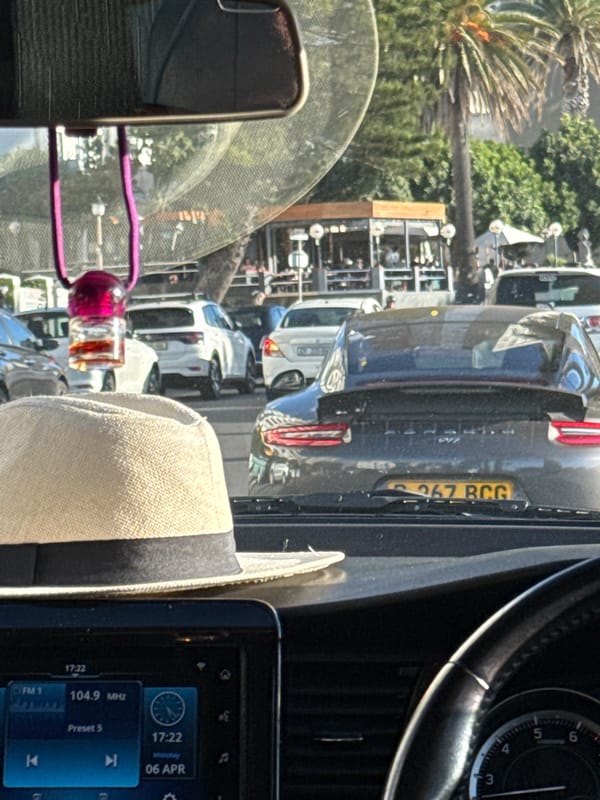 Cape Town street scene captured from vehicle windshield