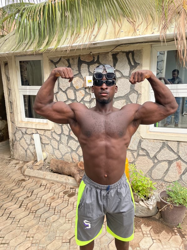 Man exercises outdoors in Akwanga courtyard
