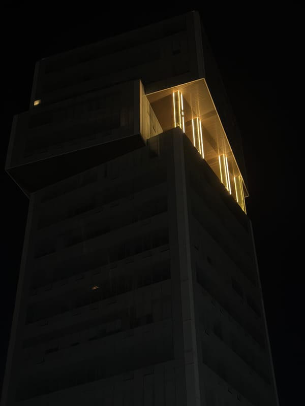 Nighttime architectural documentation captured in Puebla, Mexico