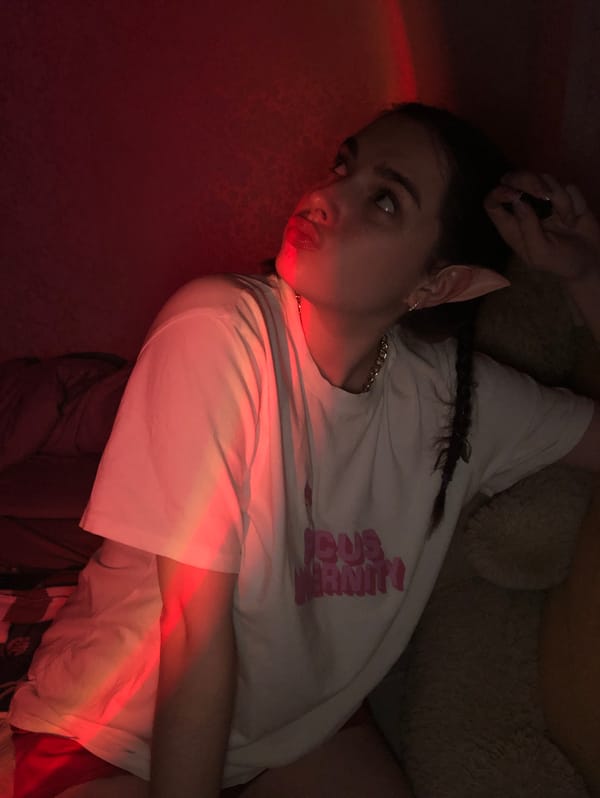 Woman in elf costume photographed indoors in Noviy, Russia