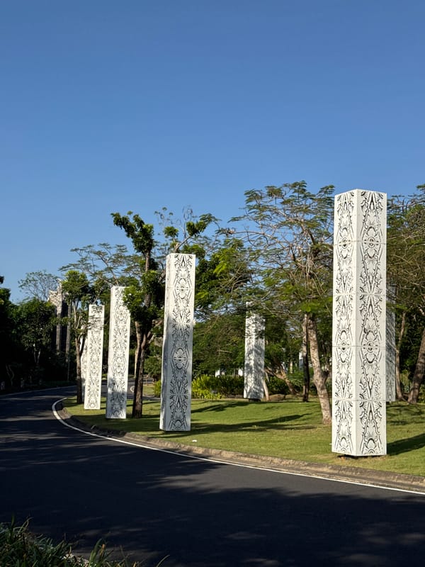 Morning walk documented at Garuda Wisnu Kencana park, Bali