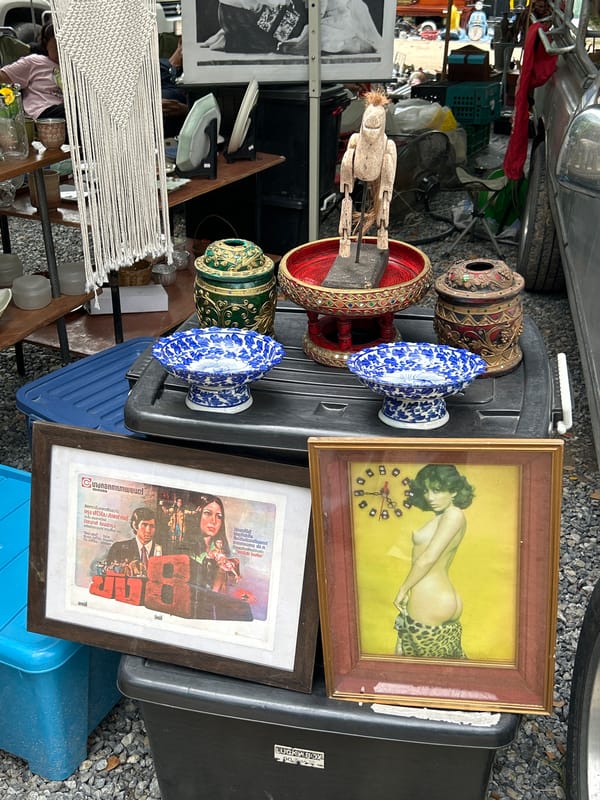 Chiang Mai flea market packed with antiques, tools, and religious goods