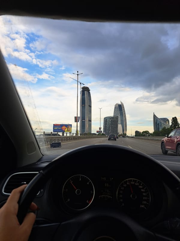 Driver travels through German, Bulgaria at dawn in Volkswagen