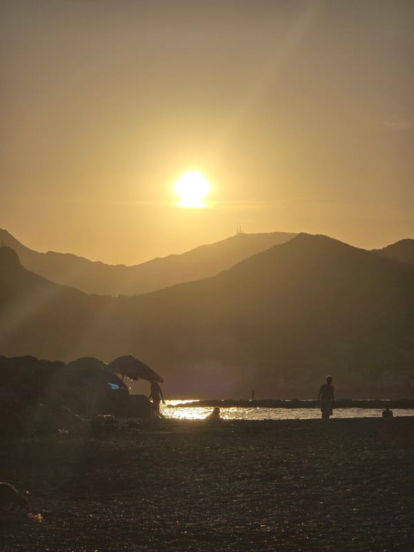 Sunset beach evening documented in Salerno, Italy
