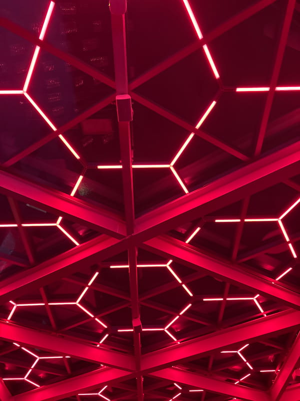 Late-night visit captures Soumaya Museum's geometric red-lit interior