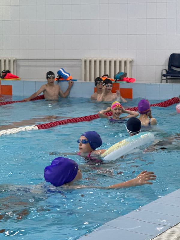 Children's swimming lesson at an indoor pool in Birobidzhan
