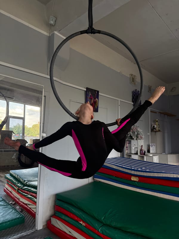 Young athlete performs aerial hoop routine in Dnipro