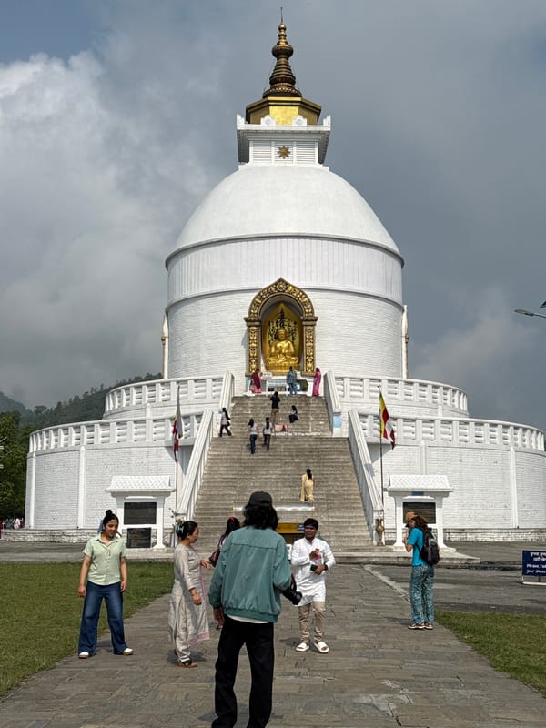 Early morning visitors gather at World Peace Pagoda, Pokhara