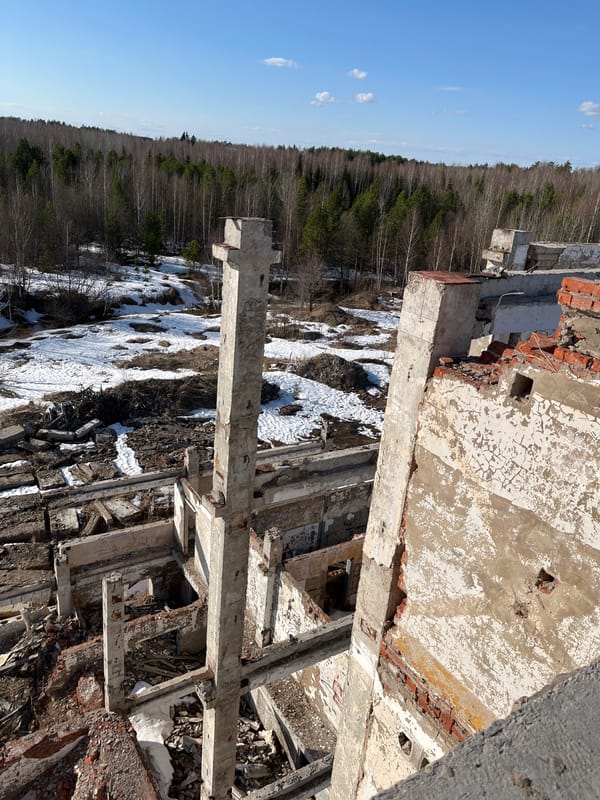 Crumbling building ruins documented in Markovo, Russia
