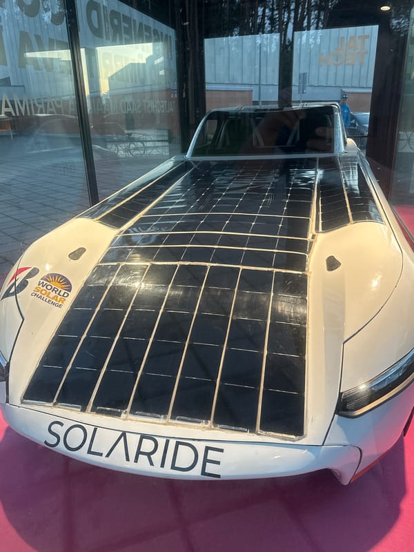 Solaride race car on public display in central Tallinn