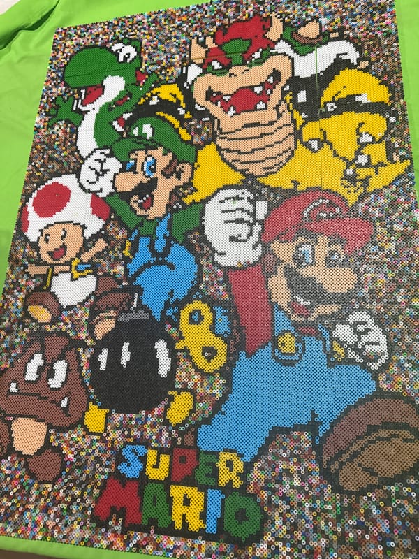 Super Mario World bead art documented in Puebla, Mexico