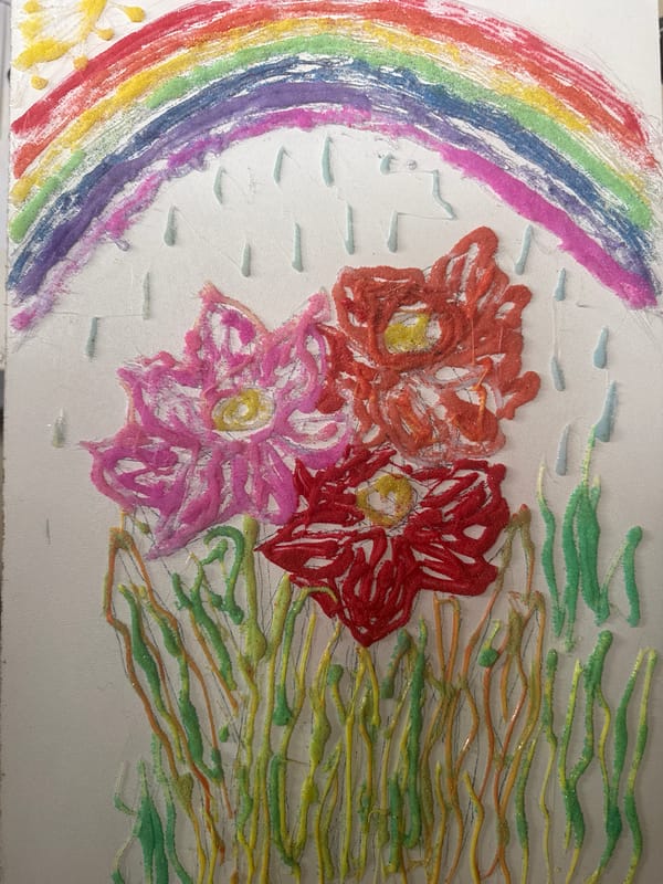 Colorful artwork with rainbow and flowers spotted in Razlog