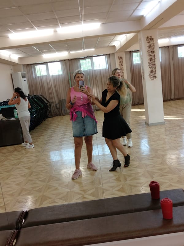 Four women gather in dance studio in Artyom, Russia