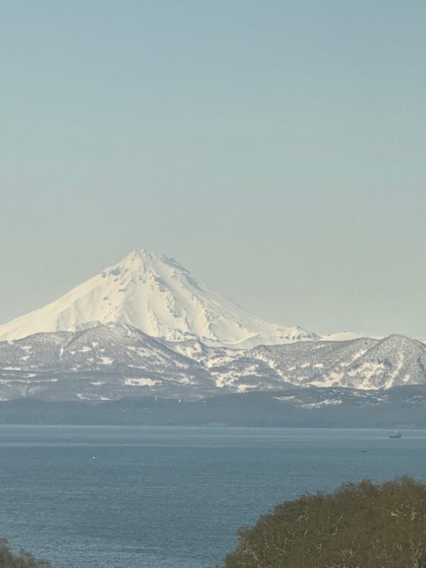 Woman documents volcano views, takes selfies in Petropavlovsk-Kamchatsky