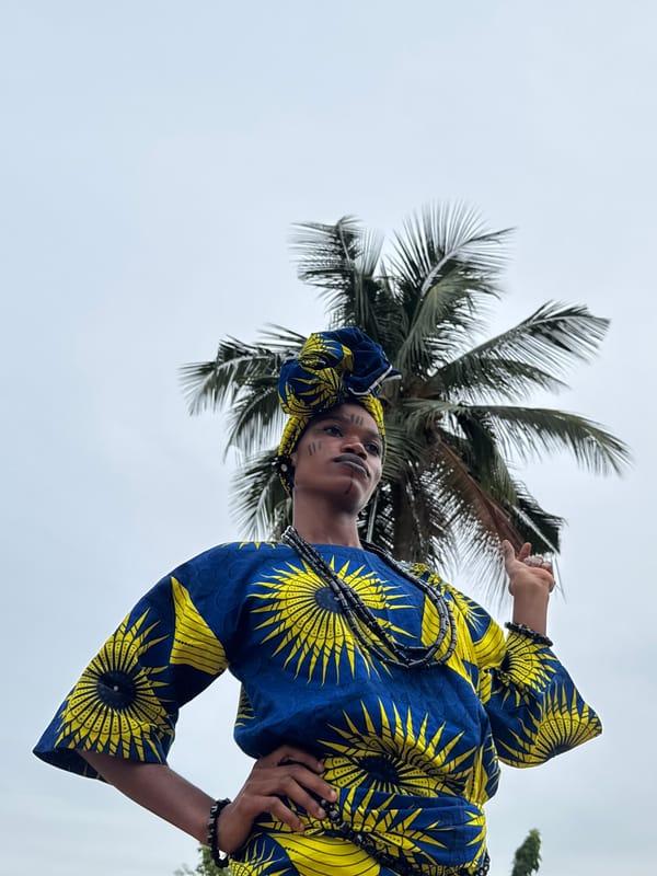Woman in traditional Nigerian dress photographed in Badagry