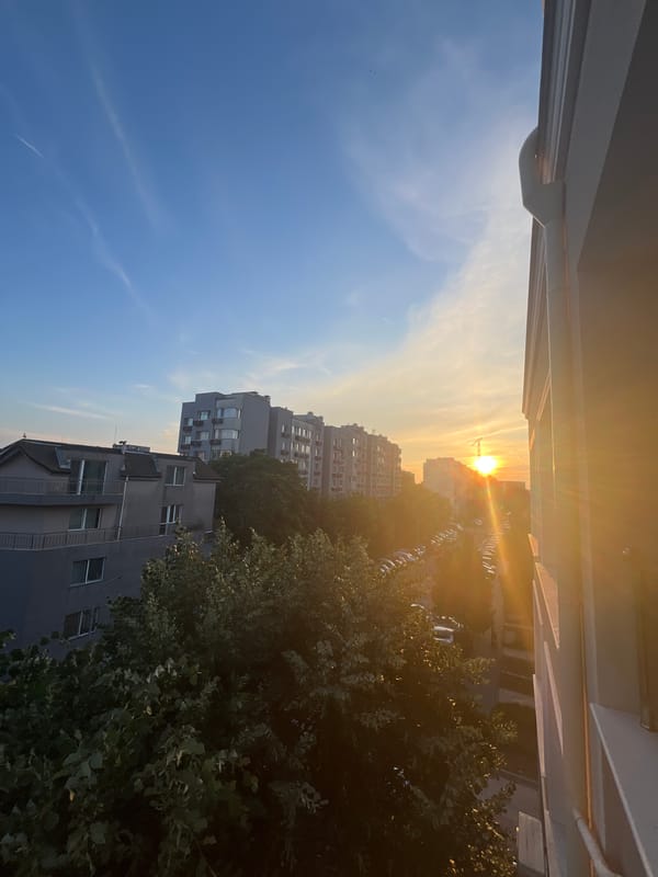 Evening sunset observed across residential Burgas, Bulgaria