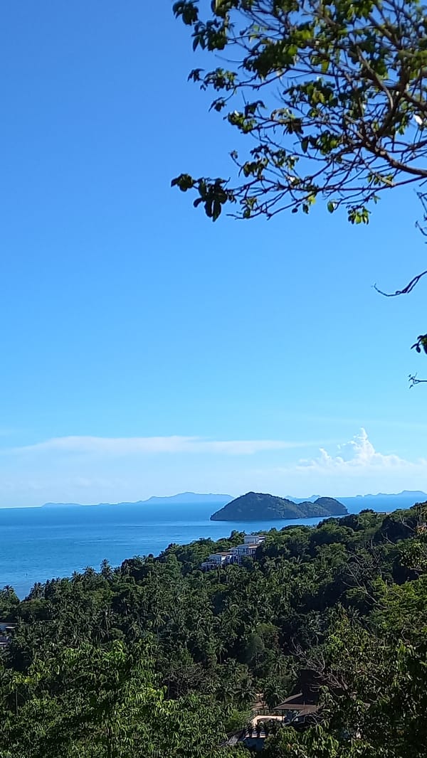 Hillside views of Koh Phangan's coastline on a clear morning